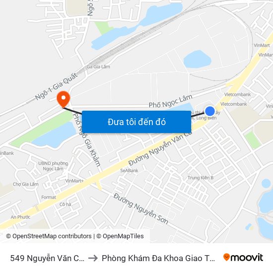 549 Nguyễn Văn Cừ (Cột Trước) to Phòng Khám Đa Khoa Giao Thông Vận Tải Gia Lâm map