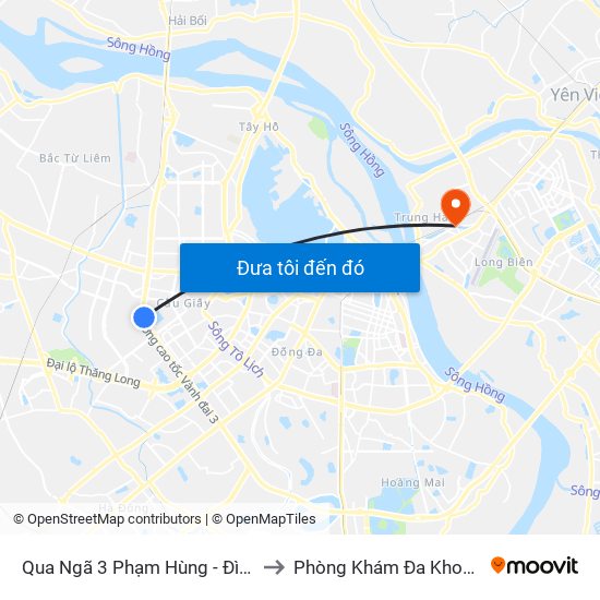 Qua Ngã 3 Phạm Hùng - Đình Thôn (Hướng Đi Phạm Văn Đồng) to Phòng Khám Đa Khoa Giao Thông Vận Tải Gia Lâm map