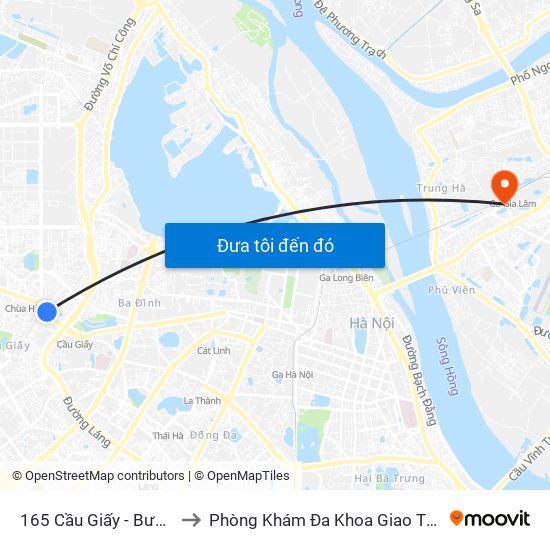 165 Cầu Giấy - Bưu Điện Cầu Giấy to Phòng Khám Đa Khoa Giao Thông Vận Tải Gia Lâm map