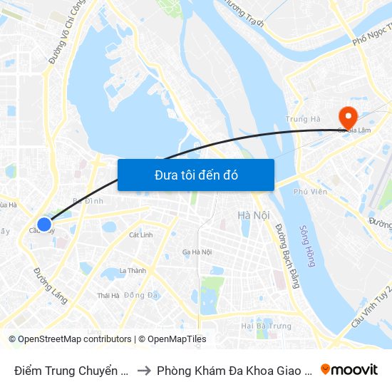 Điểm Trung Chuyển Cầu Giấy - Gtvt 02 to Phòng Khám Đa Khoa Giao Thông Vận Tải Gia Lâm map