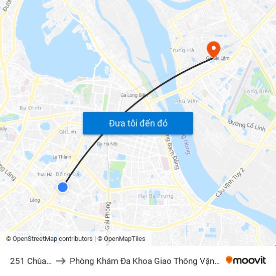 251 Chùa Bộc to Phòng Khám Đa Khoa Giao Thông Vận Tải Gia Lâm map