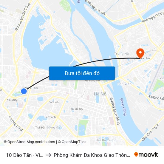 10 Đào Tấn - Viện Vật Lý to Phòng Khám Đa Khoa Giao Thông Vận Tải Gia Lâm map