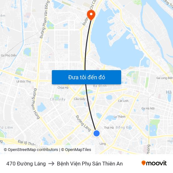 470 Đường Láng to Bệnh Viện Phụ Sản Thiên An map