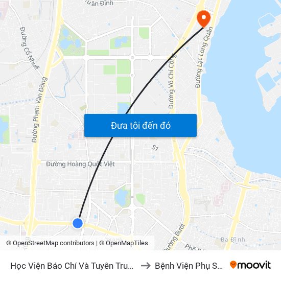 Học Viện Báo Chí Và Tuyên Truyền - 36 Xuân Thủy to Bệnh Viện Phụ Sản Thiên An map