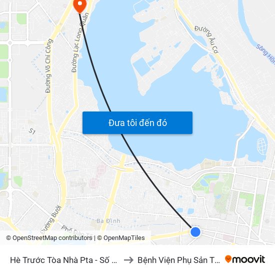 Hè Trước Tòa Nhà Pta - Số 1 Kim Mã to Bệnh Viện Phụ Sản Thiên An map