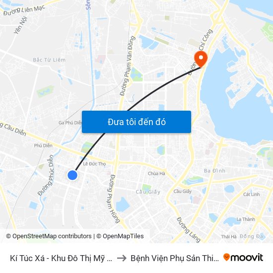 Kí Túc Xá - Khu Đô Thị Mỹ Đình II to Bệnh Viện Phụ Sản Thiên An map