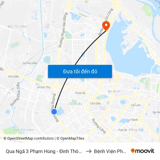 Qua Ngã 3 Phạm Hùng - Đình Thôn (Hướng Đi Phạm Văn Đồng) to Bệnh Viện Phụ Sản Thiên An map