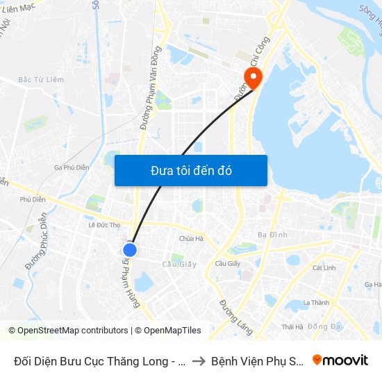 Đối Diện Bưu Cục Thăng Long - Đường Phạm Hùng to Bệnh Viện Phụ Sản Thiên An map