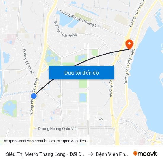 Siêu Thị Metro Thăng Long - Đối Diện Ngõ 599 Phạm Văn Đồng to Bệnh Viện Phụ Sản Thiên An map