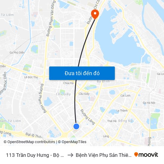 113 Trần Duy Hưng - Bộ Khcn to Bệnh Viện Phụ Sản Thiên An map