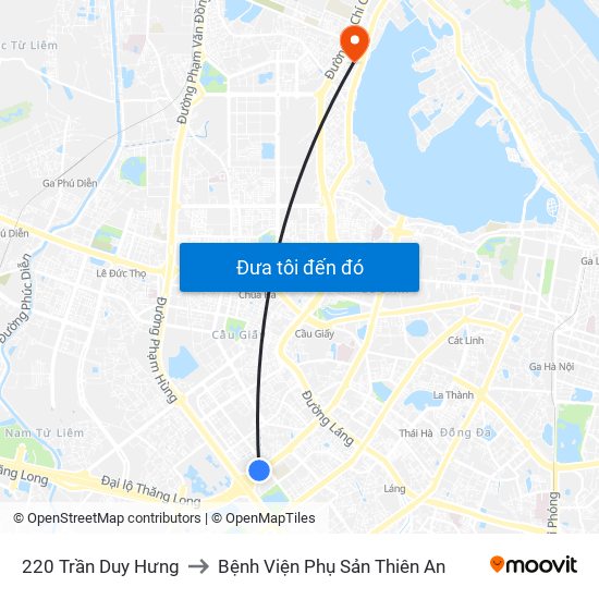 220 Trần Duy Hưng to Bệnh Viện Phụ Sản Thiên An map