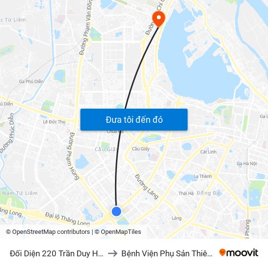 Đối Diện 220 Trần Duy Hưng to Bệnh Viện Phụ Sản Thiên An map