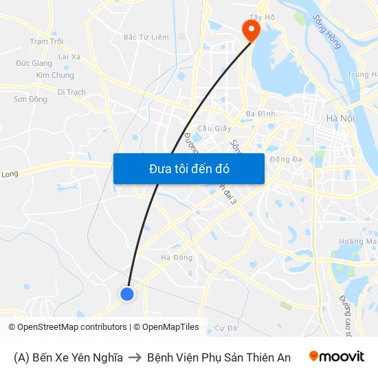 (A) Bến Xe Yên Nghĩa to Bệnh Viện Phụ Sản Thiên An map