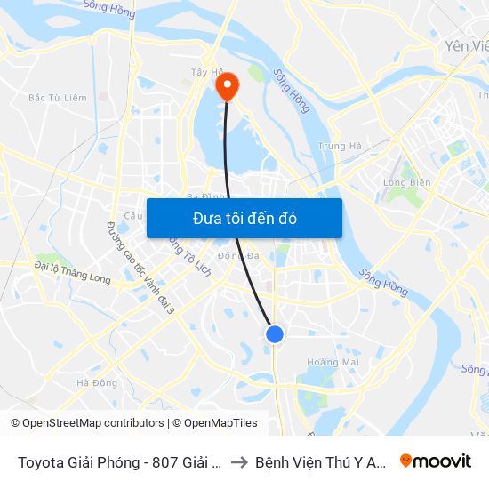 Toyota Giải Phóng - 807 Giải Phóng to Bệnh Viện Thú Y Asvelis map