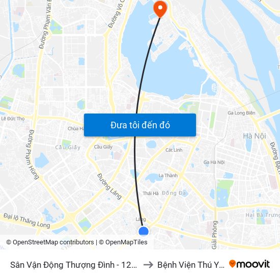 Sân Vận Động Thượng Đình - 129 Nguyễn Trãi to Bệnh Viện Thú Y Asvelis map