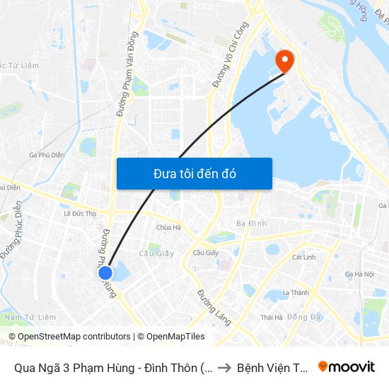 Qua Ngã 3 Phạm Hùng - Đình Thôn (Hướng Đi Phạm Văn Đồng) to Bệnh Viện Thú Y Asvelis map