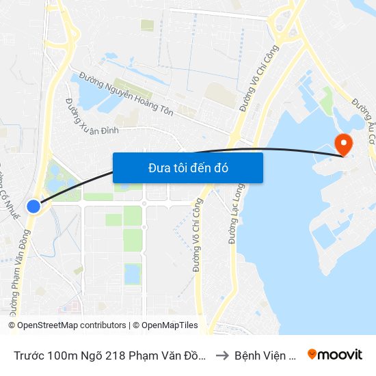 Trước 100m Ngõ 218 Phạm Văn Đồng (Đối Diện Công Viên Hòa Bình) to Bệnh Viện Thú Y Asvelis map