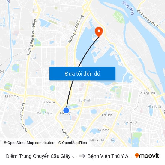 Điểm Trung Chuyển Cầu Giấy - Gtvt 02 to Bệnh Viện Thú Y Asvelis map