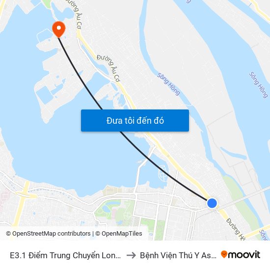 E3.1 Điểm Trung Chuyển Long Biên to Bệnh Viện Thú Y Asvelis map