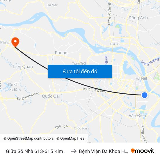 Giữa Số Nhà 613-615 Kim Ngưu to Bệnh Viện Đa Khoa Huyện map