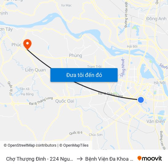 Chợ Thượng Đình - 224 Nguyễn Trãi to Bệnh Viện Đa Khoa Huyện map