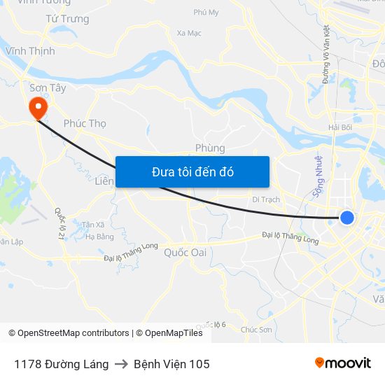 1178 Đường Láng to Bệnh Viện 105 map