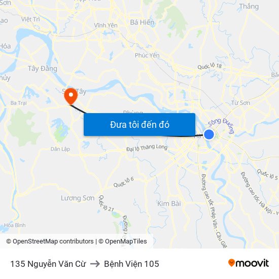 135 Nguyễn Văn Cừ to Bệnh Viện 105 map