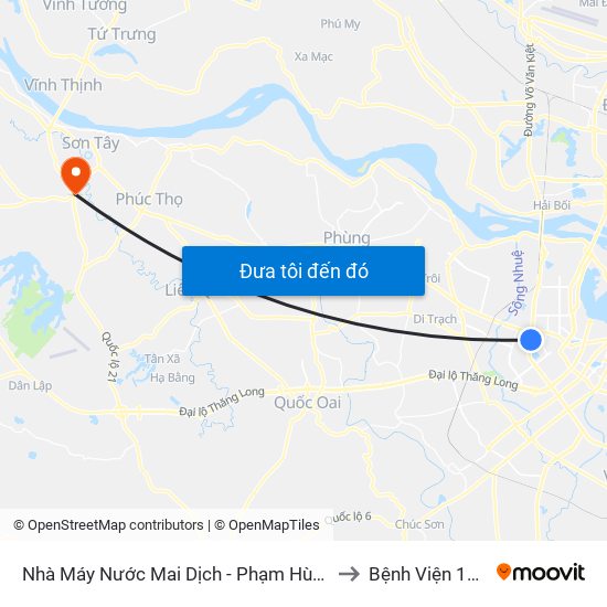 Nhà Máy Nước Mai Dịch - Phạm Hùng to Bệnh Viện 105 map