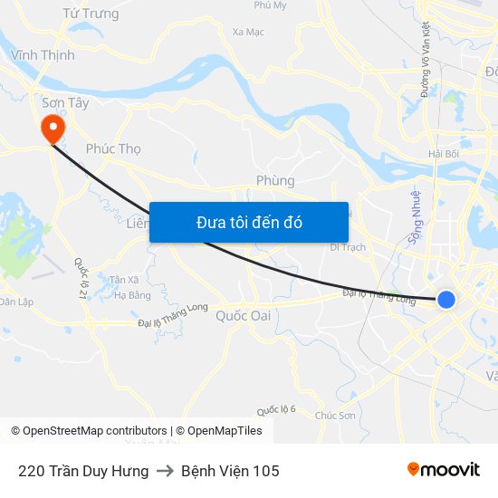 220 Trần Duy Hưng to Bệnh Viện 105 map