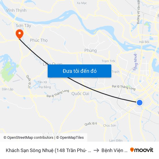 Khách Sạn Sông Nhuệ (148 Trần Phú- Hà Đông) to Bệnh Viện 105 map