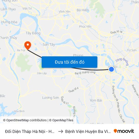 Đối Diện Tháp Hà Nội - Hai Bà Trưng (Cạnh 56 Hai Bà Trưng) to Bệnh Viện Huyện Ba Vì-Phòng Khám Đa Khoa-Cấp Cứu map