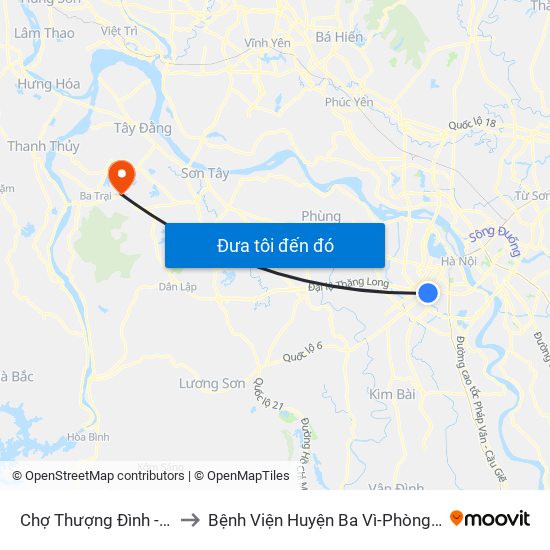 Chợ Thượng Đình - 224 Nguyễn Trãi to Bệnh Viện Huyện Ba Vì-Phòng Khám Đa Khoa-Cấp Cứu map