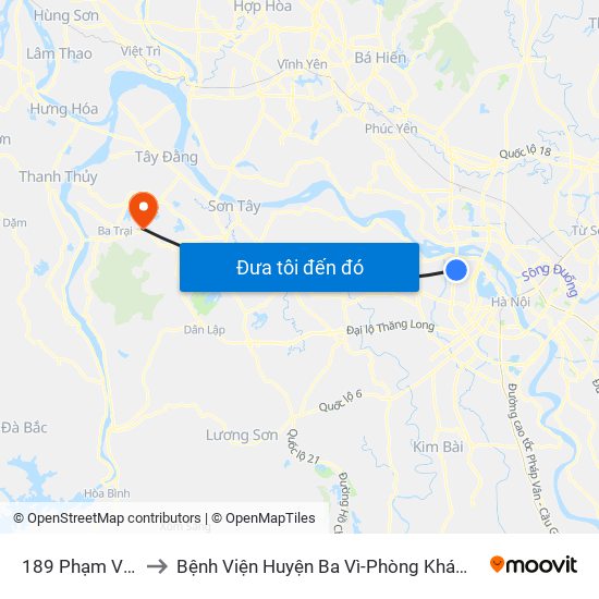 189 Phạm Văn Đồng to Bệnh Viện Huyện Ba Vì-Phòng Khám Đa Khoa-Cấp Cứu map