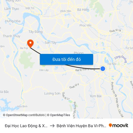 Đại Học Lao Động & Xã Hội - 43 Trần Duy Hưng to Bệnh Viện Huyện Ba Vì-Phòng Khám Đa Khoa-Cấp Cứu map