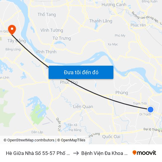 Hè Giữa Nhà Số 55-57 Phố Nhổn to Bệnh Viện Đa Khoa Ba Vì map