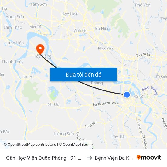 Gần Học Viện Quốc Phòng - 91 Hoàng Quốc Việt to Bệnh Viện Đa Khoa Ba Vì map