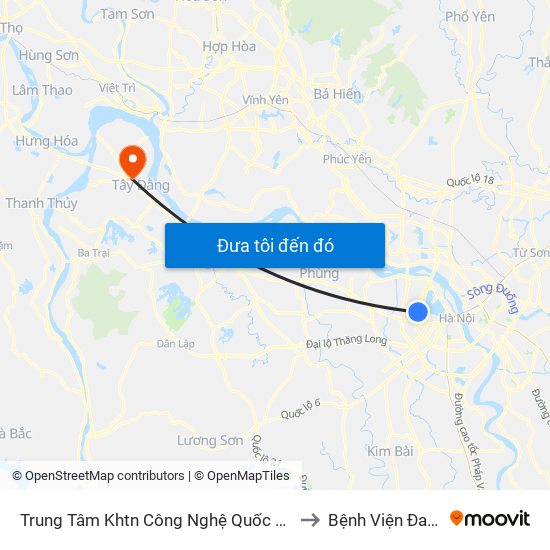 Trung Tâm Khtn Công Nghệ Quốc Gia - 18 Hoàng Quốc Việt to Bệnh Viện Đa Khoa Ba Vì map