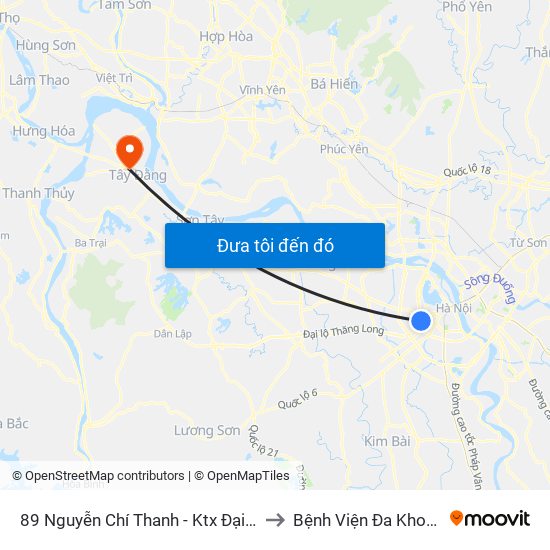 89 Nguyễn Chí Thanh - Ktx Đại Học Luật to Bệnh Viện Đa Khoa Ba Vì map