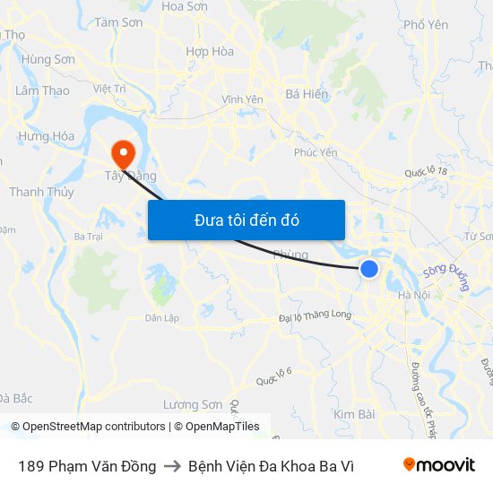 189 Phạm Văn Đồng to Bệnh Viện Đa Khoa Ba Vì map
