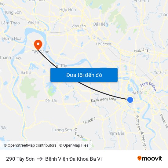 290 Tây Sơn to Bệnh Viện Đa Khoa Ba Vì map