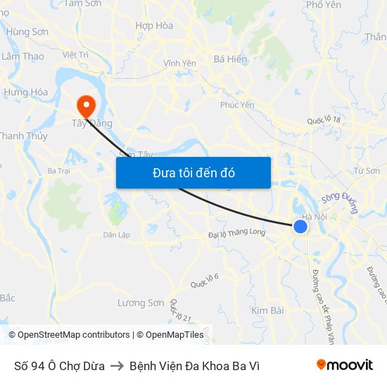 Số 94 Ô Chợ Dừa to Bệnh Viện Đa Khoa Ba Vì map