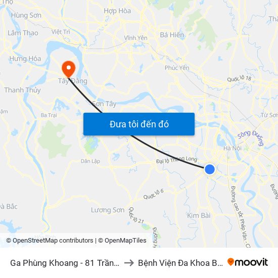 Ga Phùng Khoang - 81 Trần Phú to Bệnh Viện Đa Khoa Ba Vì map