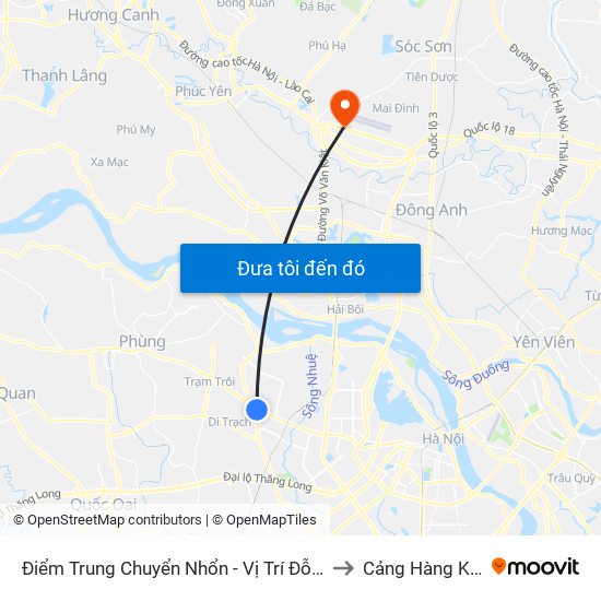 Điểm Trung Chuyển Nhổn - Vị Trí Đỗ Tuyến 20, 29, 32 (Chiều Sơn Tây - Hà Nội)- Đường 32 to Cảng Hàng Không Quốc Tế Nội Bài map