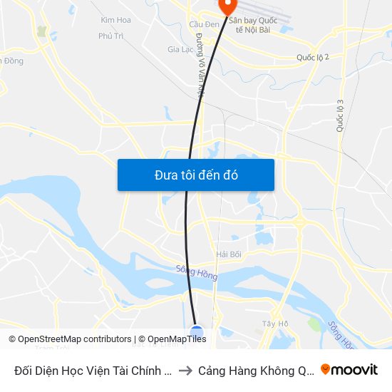 Đối Diện Học Viện Tài Chính - Đường Đức Thắng to Cảng Hàng Không Quốc Tế Nội Bài map