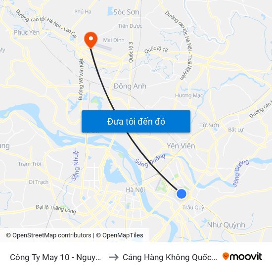 Công Ty May 10 - Nguyễn Văn Linh to Cảng Hàng Không Quốc Tế Nội Bài map