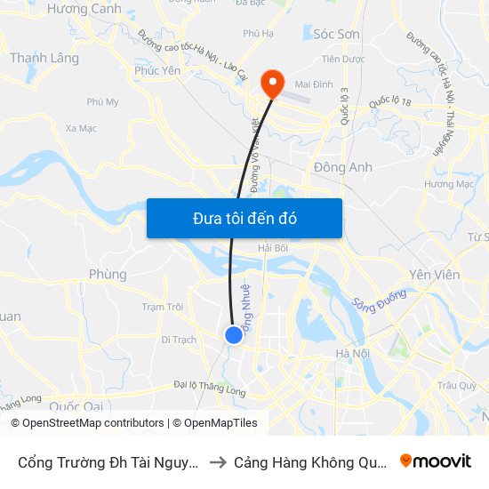 Cổng Trường Đh Tài Nguyên Môi Trường to Cảng Hàng Không Quốc Tế Nội Bài map