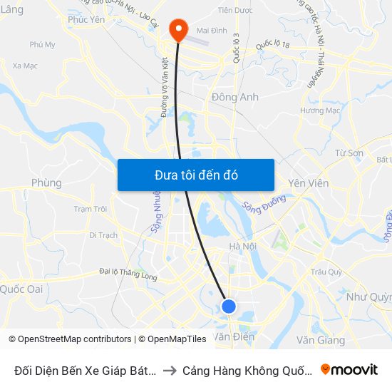 Đối Diện Bến Xe Giáp Bát - Giải Phóng to Cảng Hàng Không Quốc Tế Nội Bài map