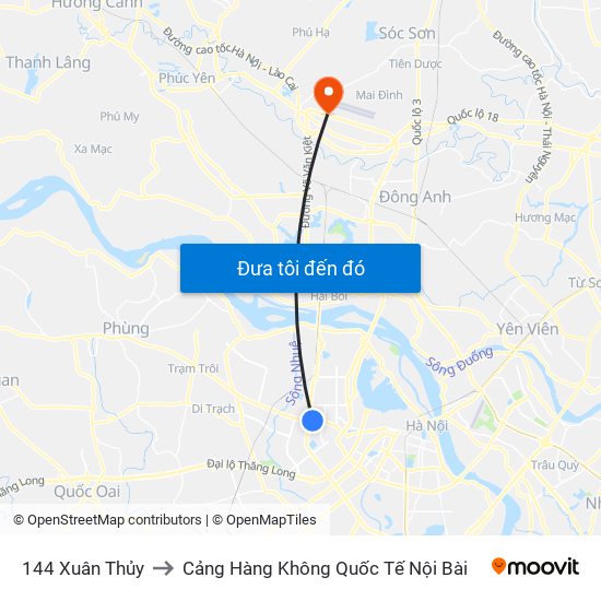 Gần Nhà Sách Sư Phạm (Đại Học Sư Phạm Hà Nội) - 136 Xuân Thủy to Cảng Hàng Không Quốc Tế Nội Bài map