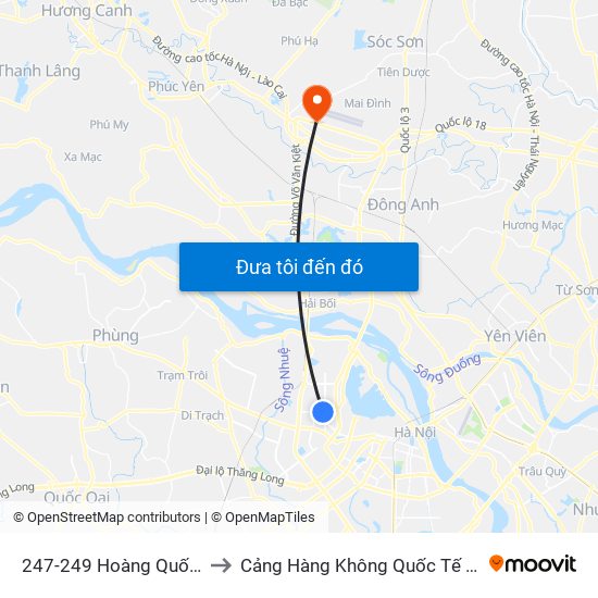 247-249 Hoàng Quốc Việt to Cảng Hàng Không Quốc Tế Nội Bài map