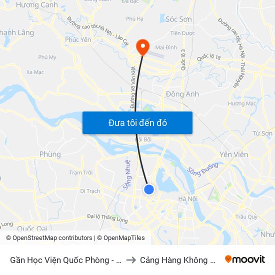 Gần Học Viện Quốc Phòng - 91 Hoàng Quốc Việt to Cảng Hàng Không Quốc Tế Nội Bài map